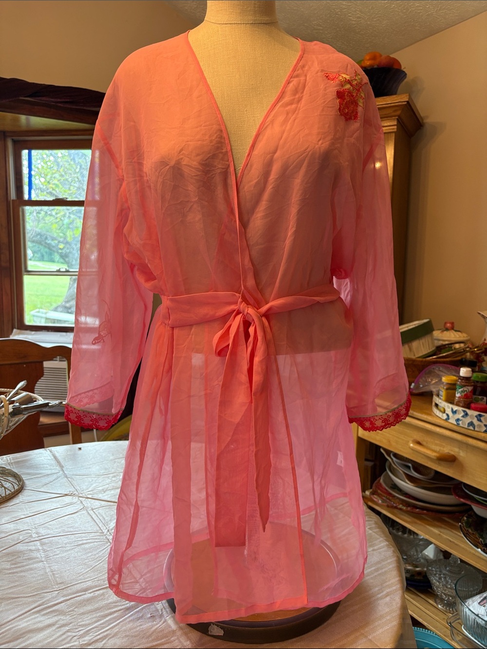 Oscar de La Renta vintage women’s M sheer embroidered lace lingerie robe